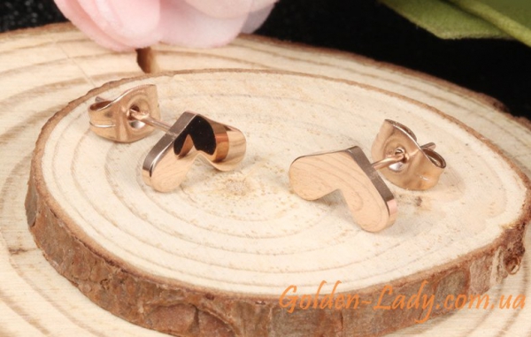 Серьги-сердечки из титана в золоте 585, 2 цвета
