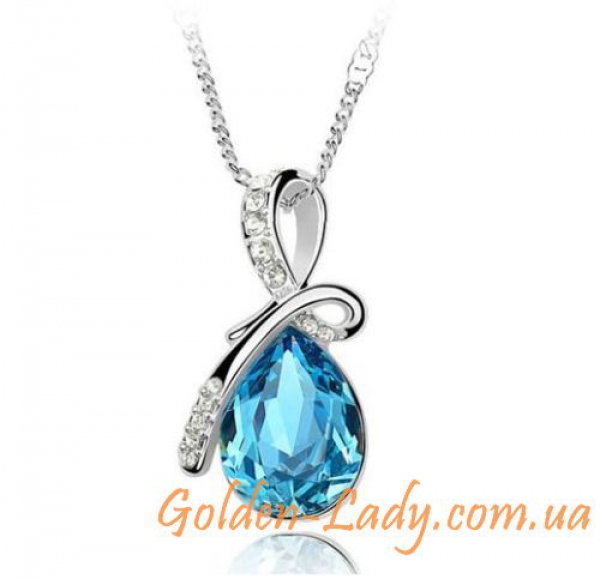 Кулон с голубым топазом и кристаллами Swarovski