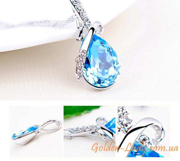 Кулон с голубым топазом и кристаллами Swarovski