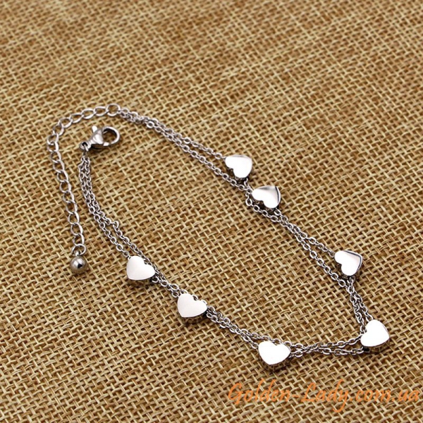 Браслет на ногу "Silver Hearts"