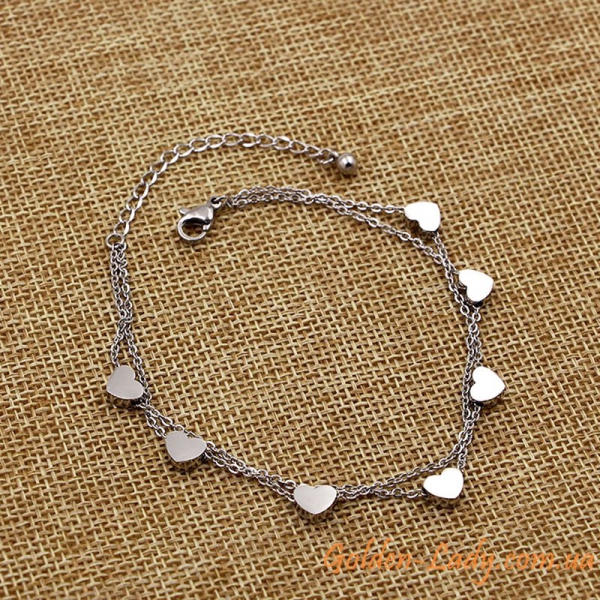 Браслет на ногу "Silver Hearts"