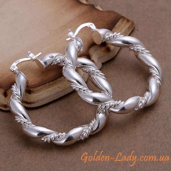 Серьги кольца крученые серебристые "Dragon"
