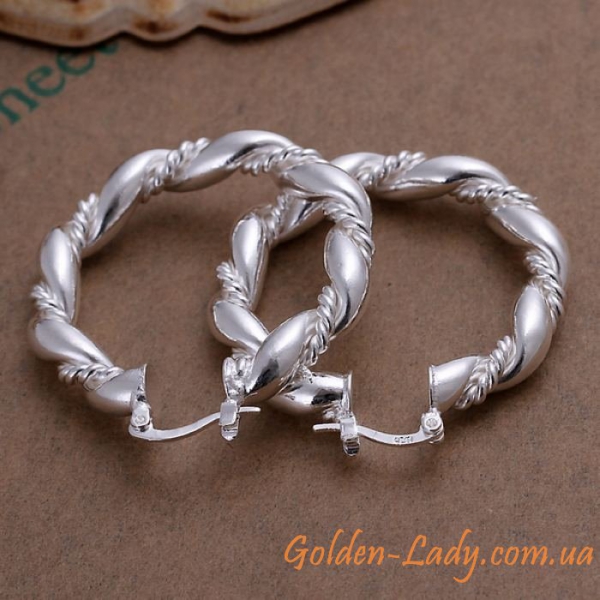 Серьги кольца крученые серебристые "Dragon"