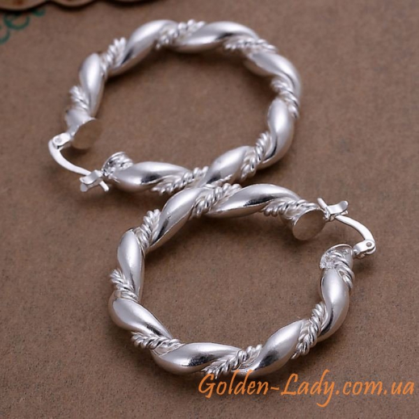 Серьги кольца крученые серебристые "Dragon"