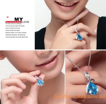 Кулон с голубым топазом и кристаллами Swarovski