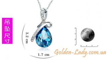Кулон с голубым топазом и кристаллами Swarovski