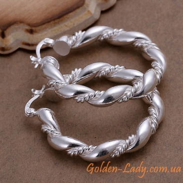 Серьги кольца крученые серебристые "Dragon"
